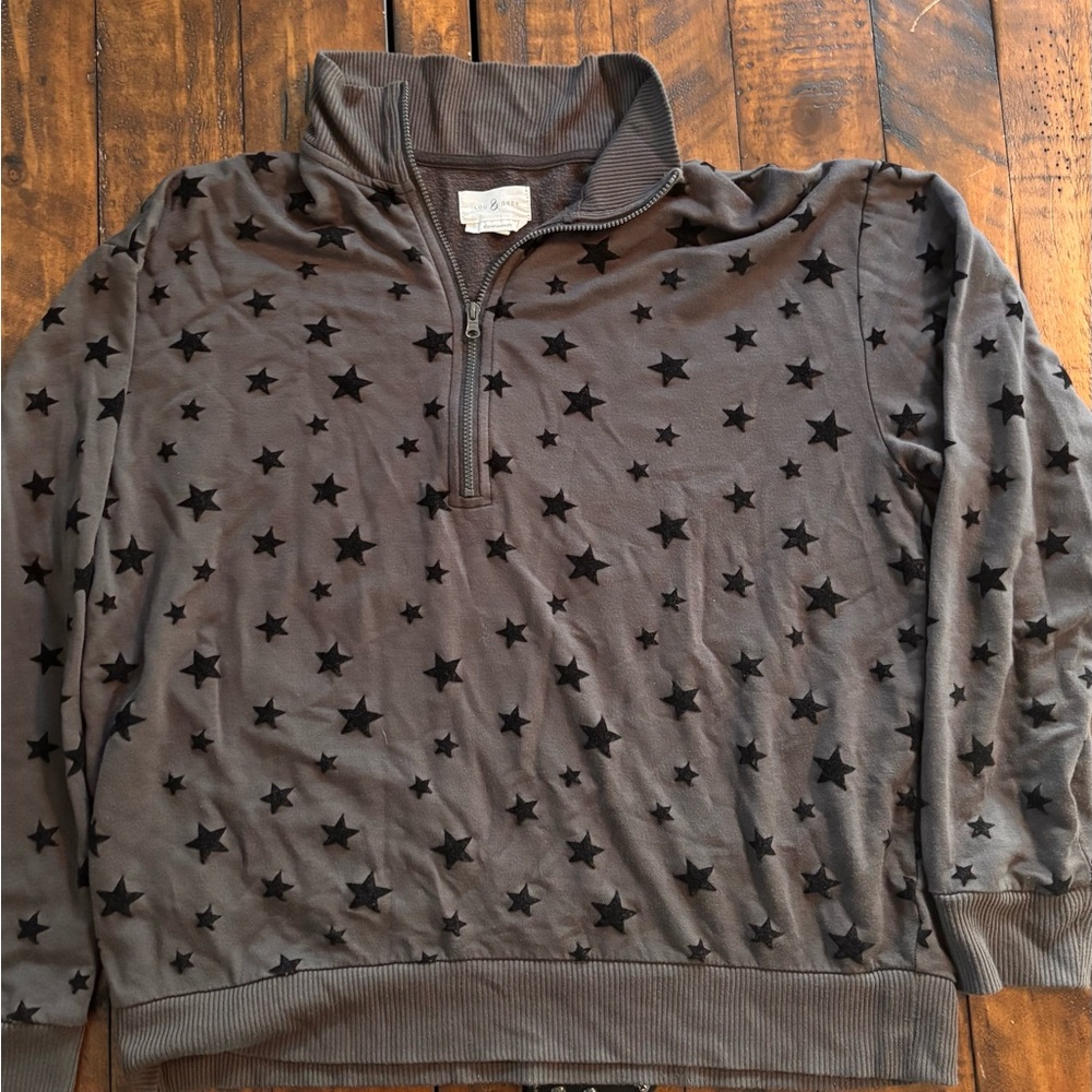 Lou & Grey Gray Star-Print Quarter-Zip Sweater